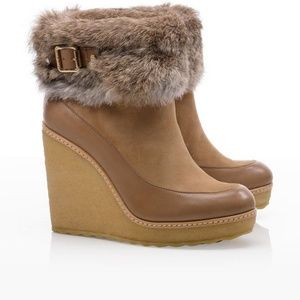 Tory Burch Andrea Wedge Suede Fur Booties Size 5